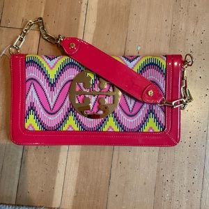 Tory Burch clutch gold chain strap purse.